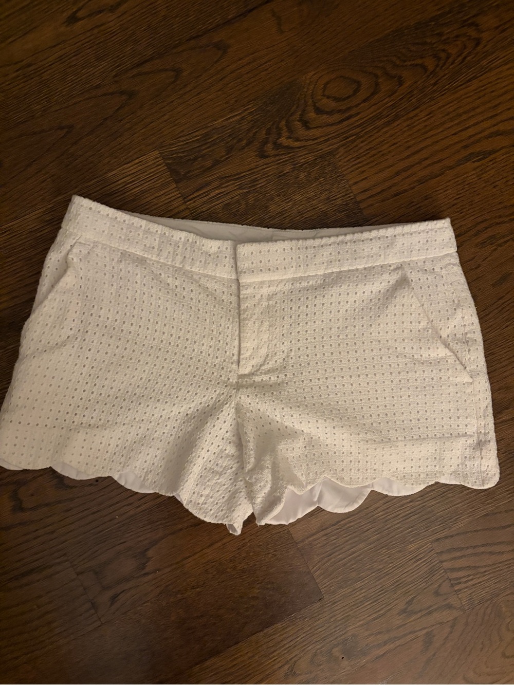 Club Monaco White Eyelet Scallop Hem High-Waist Shorts